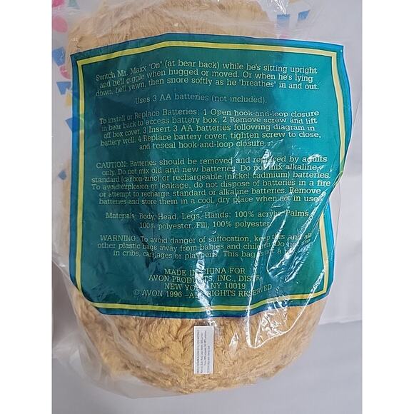 Vintage 1996 AVON Mr. Maxx The Snoring Bear 18" New & SEALED in Original Package - Picture 4 of 7